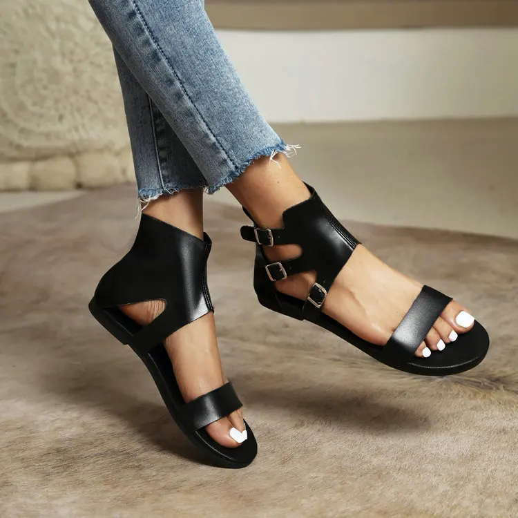 

Summer New Style Flat Sandals Fashion Solid Color Open Toe Outdoor Women's Shoes Plus Size 43