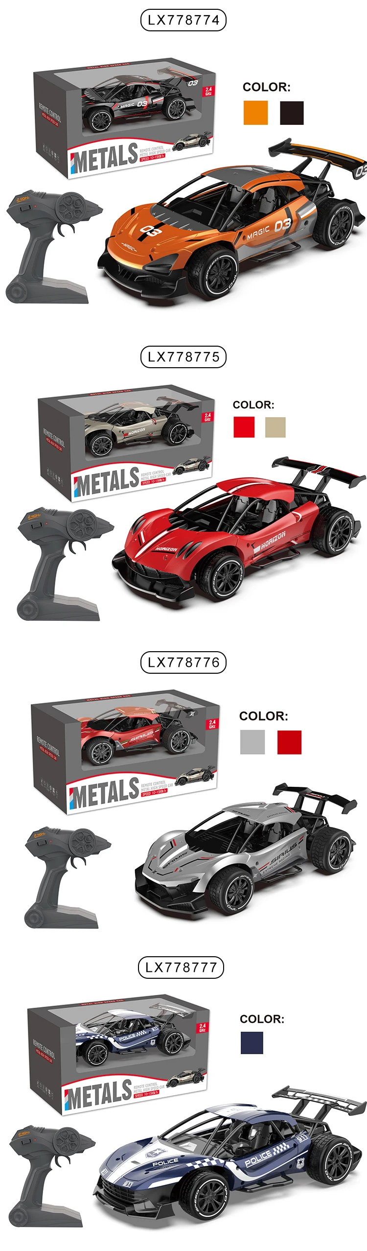 2.4GHz Alloy RC toys Speed 10-15km/h Remote Control Metal High Speed Car