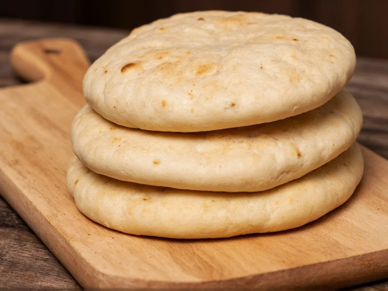 stack of freshly made pita bread on wooden board