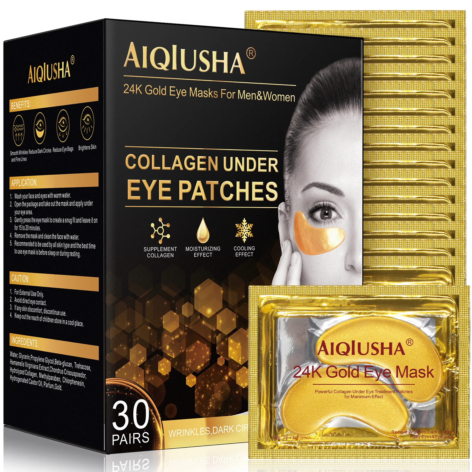 

AIQIUSHA anti-wrinkle nourishing moisturizer eye pad maskcooling gel eye therapy custom logo travel golden eye mask