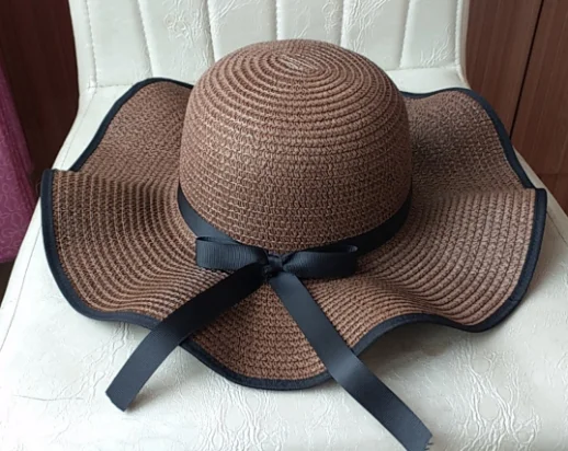 

Travel Summer Holiday Different Style Dark Brown Cheap Promotional Straw Hat Beach with Black Ribbon