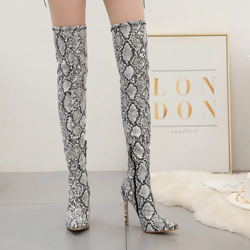 

Fashion Sexy Snakeskin Long Thigh High Over The Knee High Boots For Women
