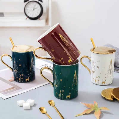 

Nordic Christmas Ceramic Mug Set Porcelain Tea Coffee Mug, As picture