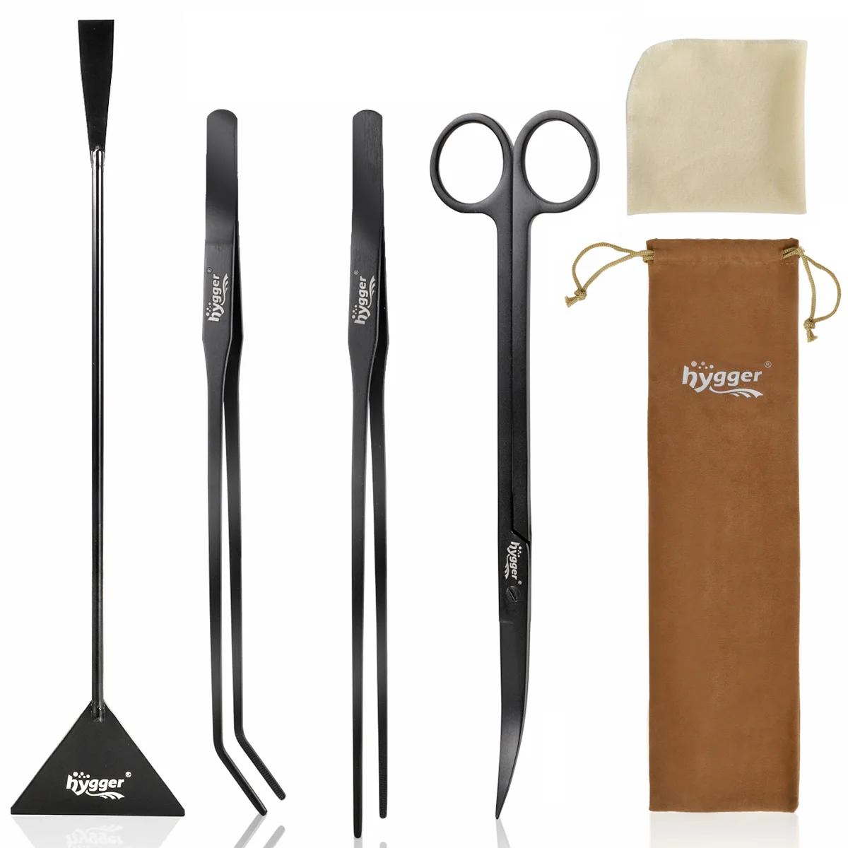 

Long Stainless Steel Premium Aquarium Tools 4 PCS Aquatic Plant Tweezers Scissors Spatula Kits Comes with 1 Cleaning Cloth, Black