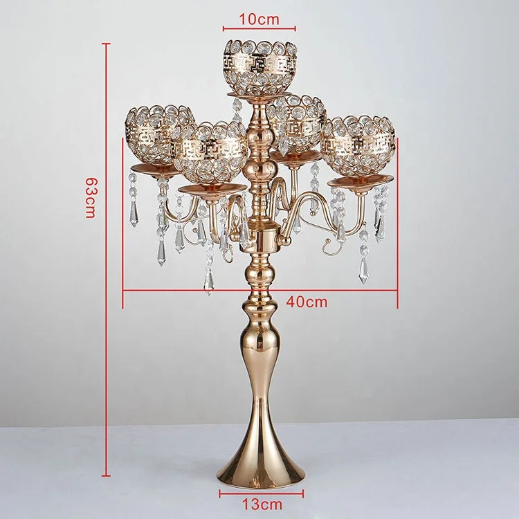 

free shipping )Top quality wedding candlestick gold crystal candle holder 5 arms candelabra centerpieces for wedding sunyu031
