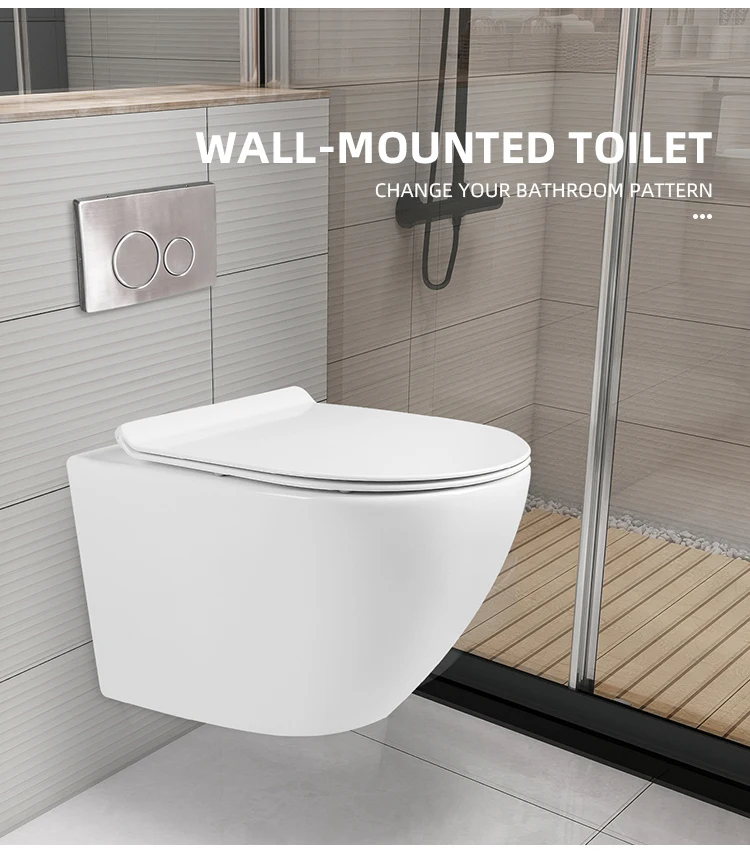 Wholesale american white ceramic washdown flush wc rimless square one piece wall hung toilet bowl