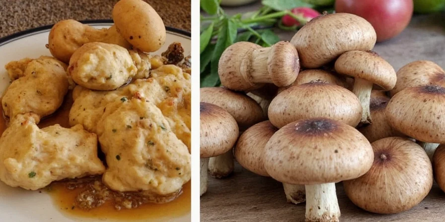 Fresh mushrooms and herbs on wooden board
