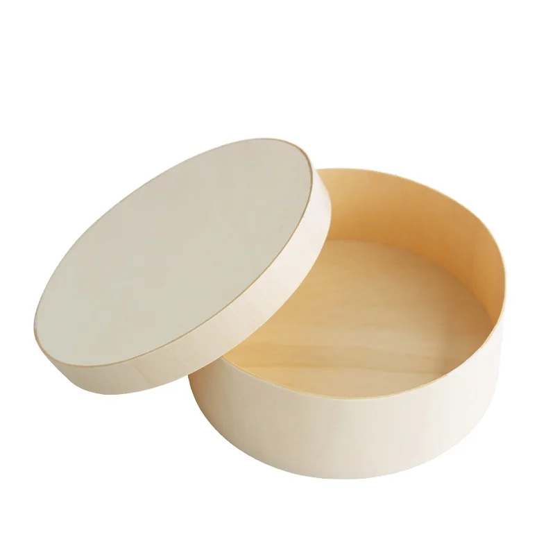 

Round wooden 6inch boxes disposable cake veneer cheese box packaging boxes