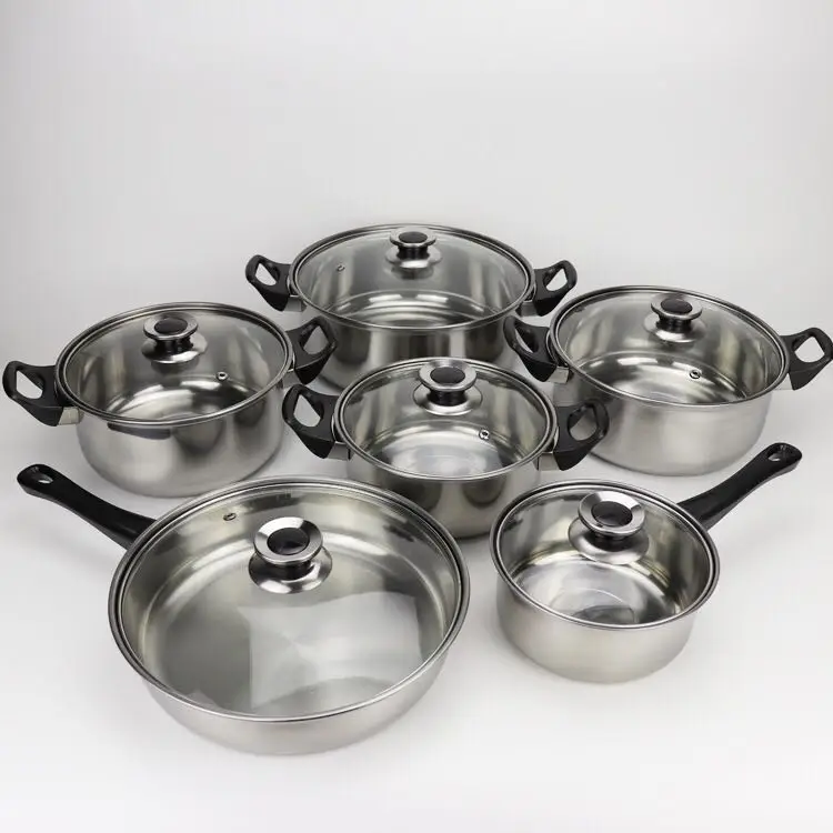 

Stainless steel cookware with detachable handle 12-piece frying pan milk pan soup pot detachable handle