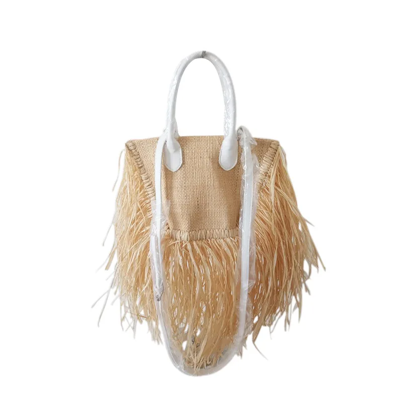 

2021 New Summer Stylish Women Lady Long Tassels Natural Raffia Straw Bag For Beach Resort Dress