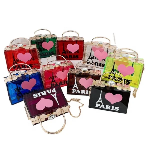 

Elegant Hand Clutch Transparent Long Chain Bags Candy Color Acrylic Square Box Bag