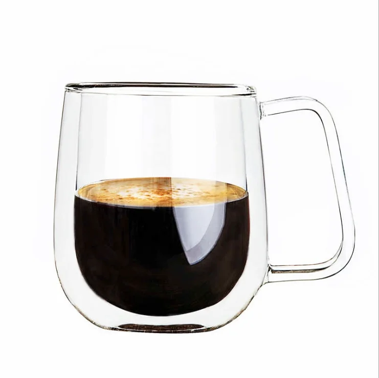 

wholesale double wall insulated borosilicate glass tea coffee cups with handle manufacturers