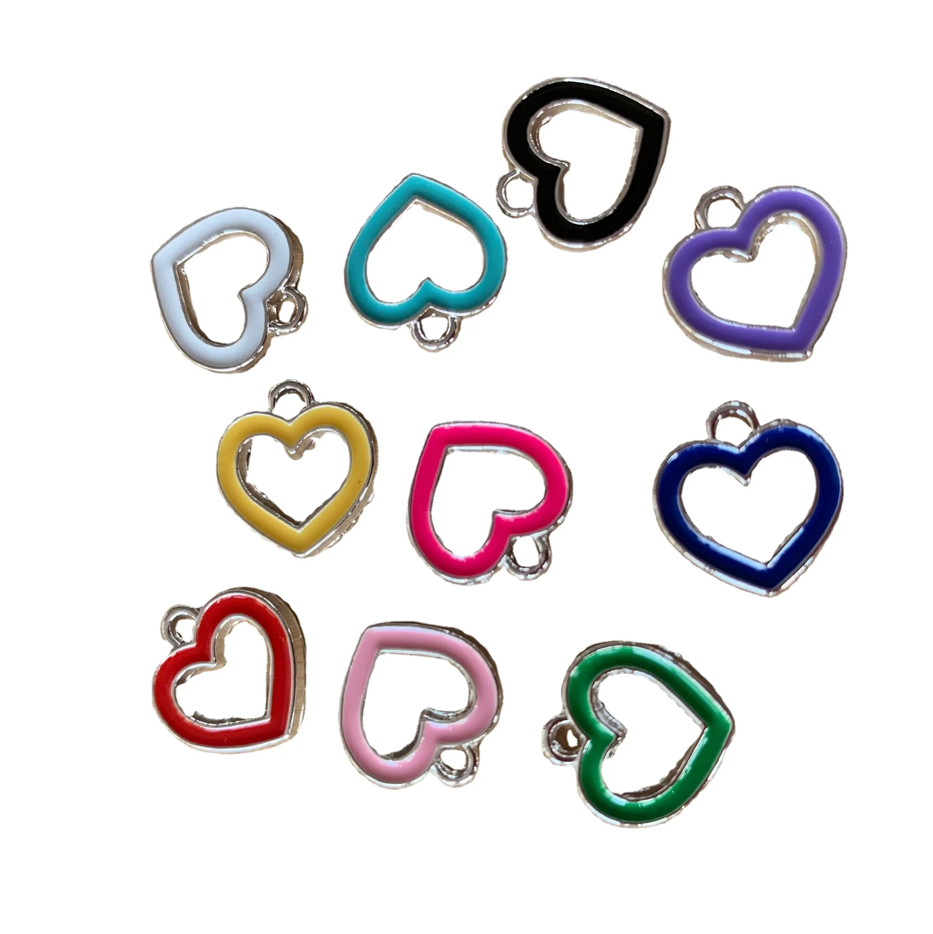 

silver color metal alloy hollow heart charms girly color enamel heart charms for bracelets DIY silver heart charms accessories