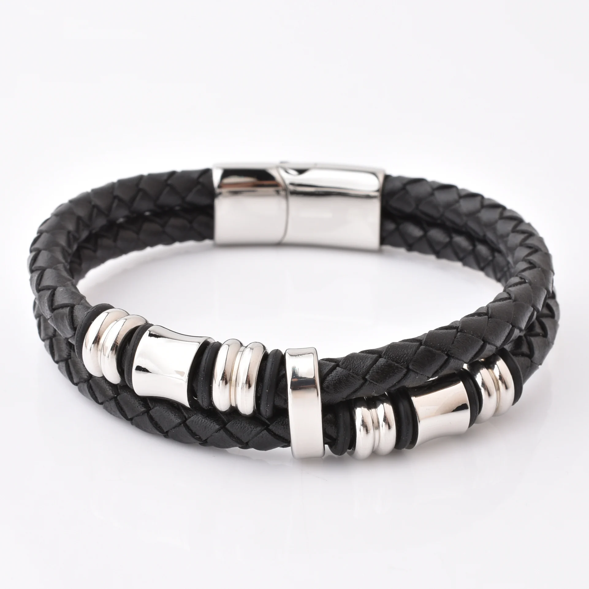 

New Arrival Punk Men Genuine Leather Hand Jewelry Handmade Braided Leather Magnetic Clasp Leather Bracelet
