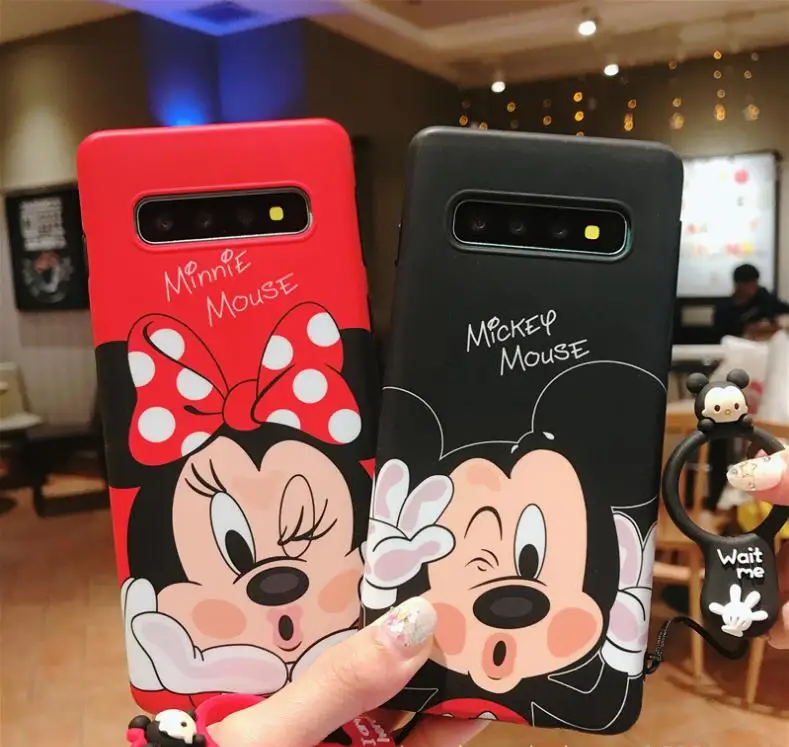 

Funny Mickey Minnie Pikachu 3D Doll Holder Stand Soft Case with rope strap for Samsung s10/s10plus/s10e