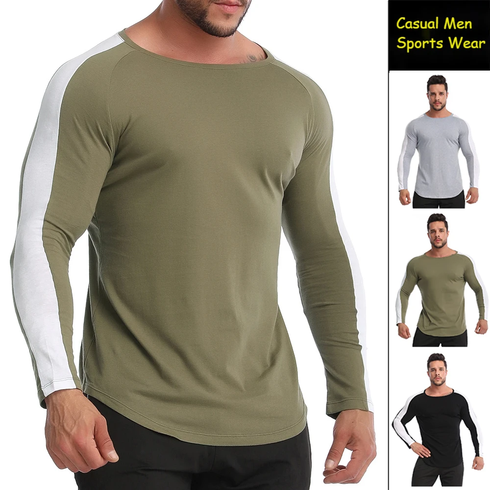 

Long sleeve sportswear men's plus size round neck cotton T-shirt