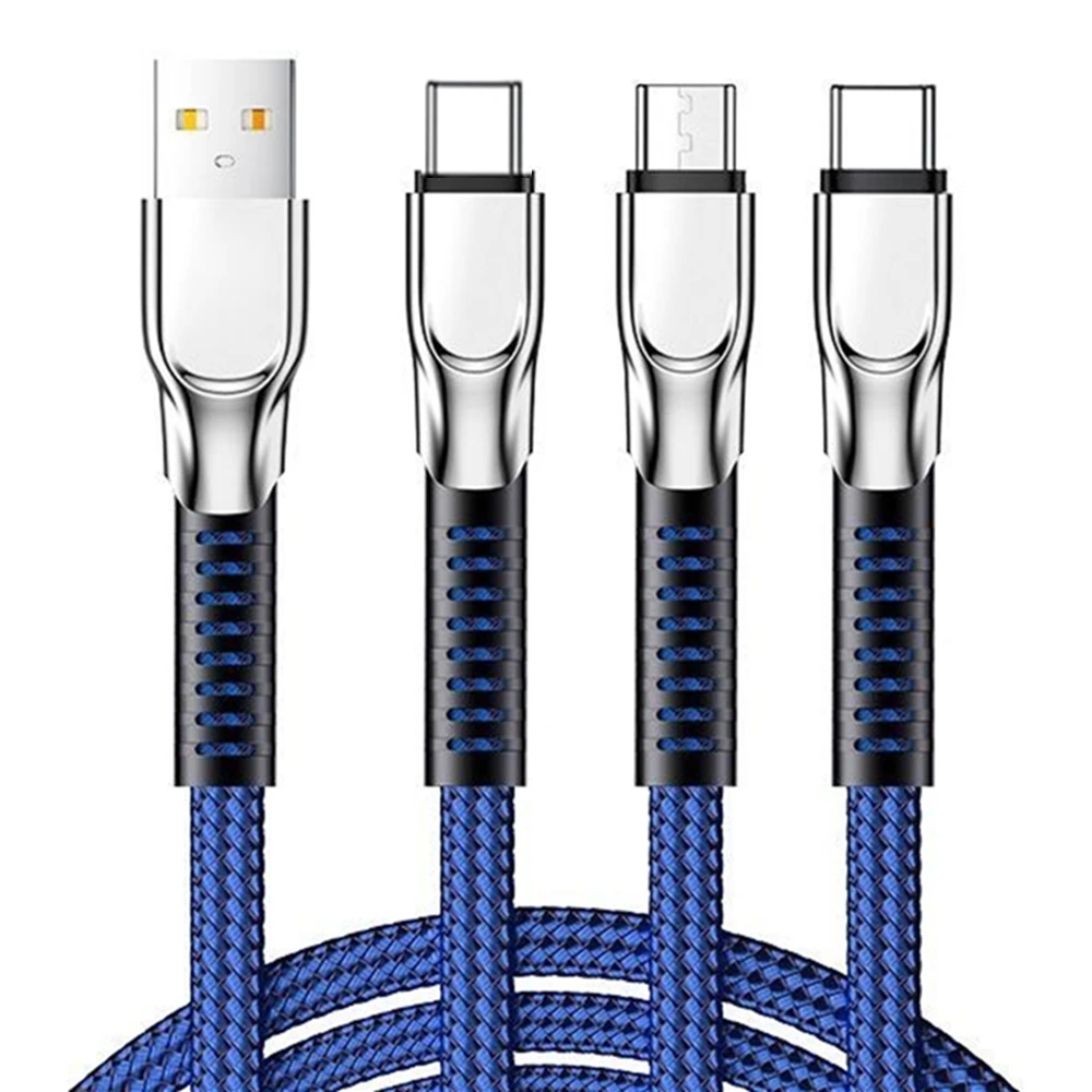 

Zinc Alloy 5A Fast Charging 3 in 1 USB Cable Multi Quick Charger Micro USB Type C Cable for iPhone for Huawei Mobile, Colourful