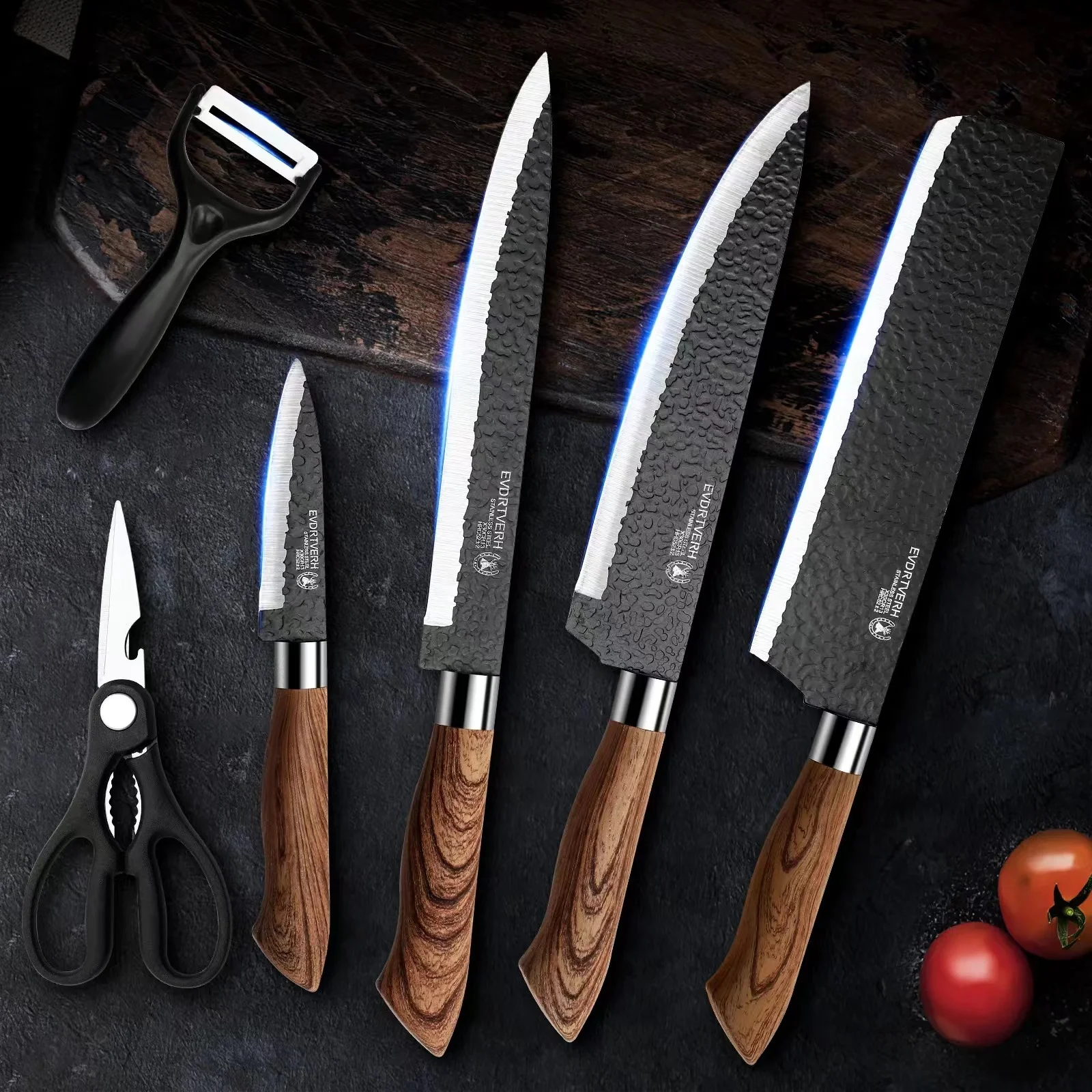 

kitchen knife set Chef knife 6pcs stainless steel kitchen knife block set Scissors Peeler Chef Slicer Paring cutter Gift Case