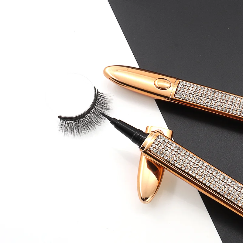 

Wholesale waterproof black gel glitter magic adhesive eyelashes eyeliner rose gold pen liquid eyeliner and corrector in one