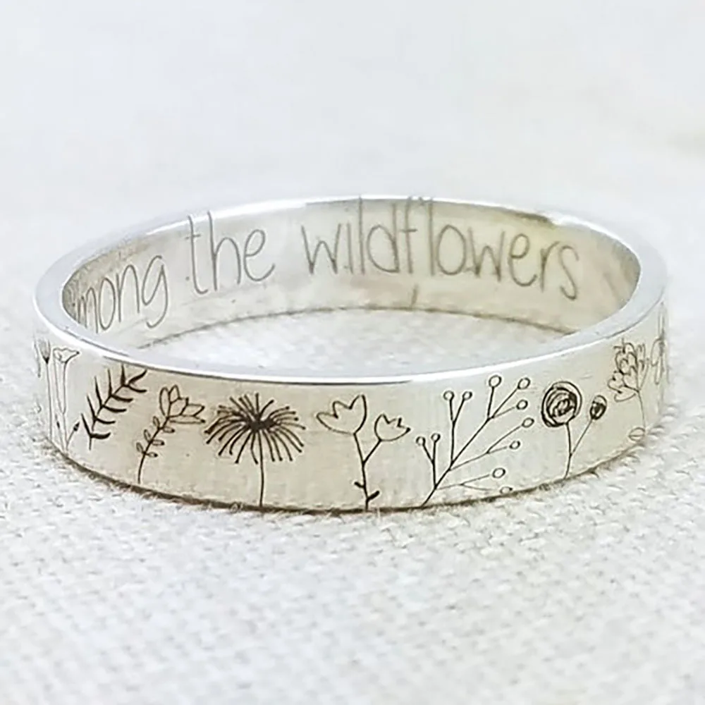 

Vintage Simplicity Carved Flower Ring for Women Men Bohemian Delicate Wildflowers Floral Daisy Handmade Ring for Female Gift, Silver