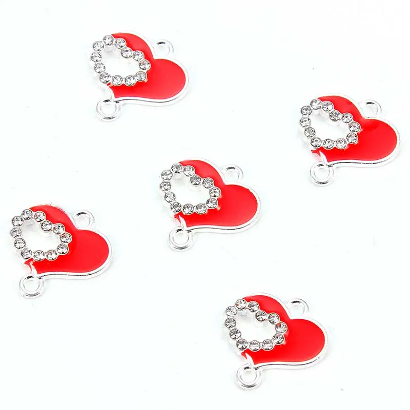 

Wholesale simple Red heart diamond charms connectors DIY bracelet necklace jewelry accessories 17*17mm, Picture