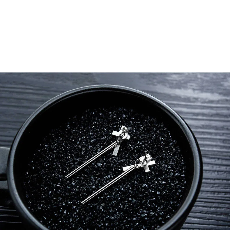 

2021 New Fashion Hypoallergenic Stainless Steel Earrings Long Dangle Minim Stainless Steel Hoop Drop Cross Earrings For Men, As the picture shows