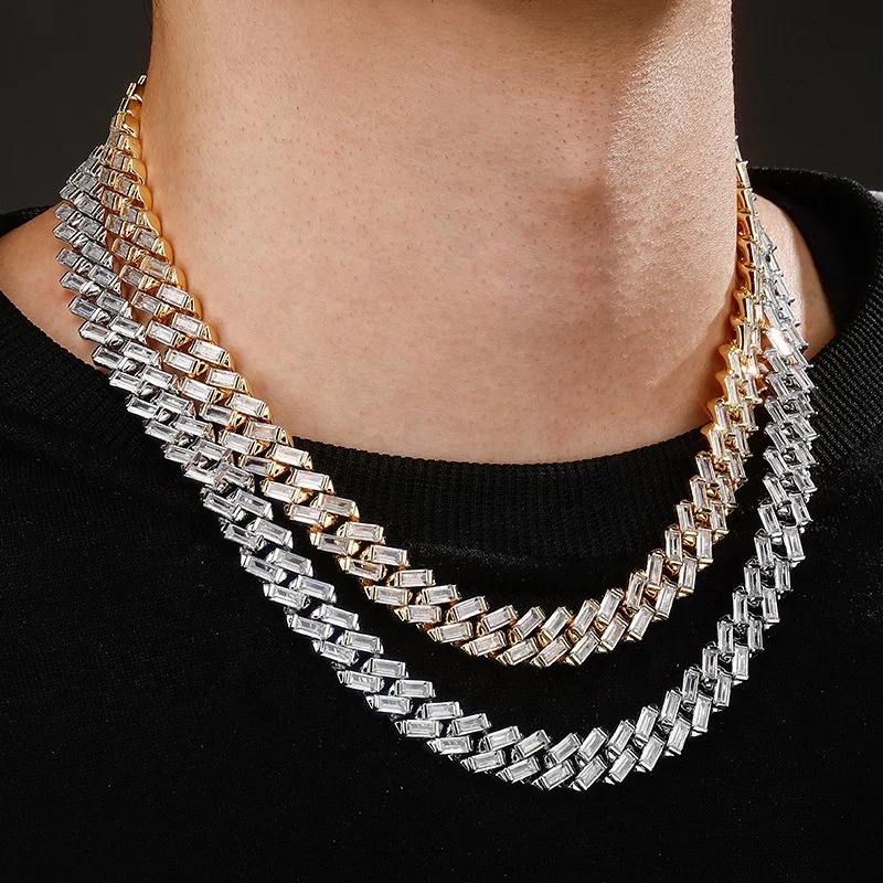 

ADELANTE AN210040 Hip Hop 14K Gold Plated Iced Out Cuban Link CZ Cuban Link Chain with Zircon Necklace Cuban Chain