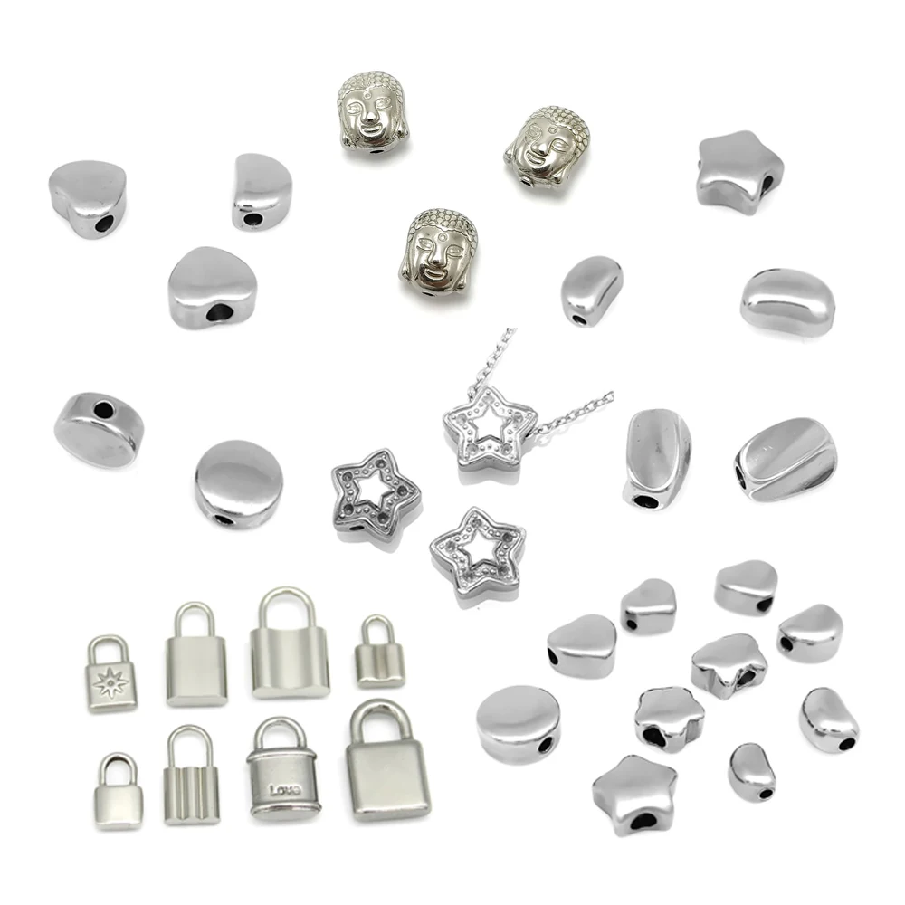 

5-60pcs/bag Stainless Steel Findings Half Circle Bean Shape Large Hole Spacer Bead Connector The Buddha Bail Slide Charm Pendant