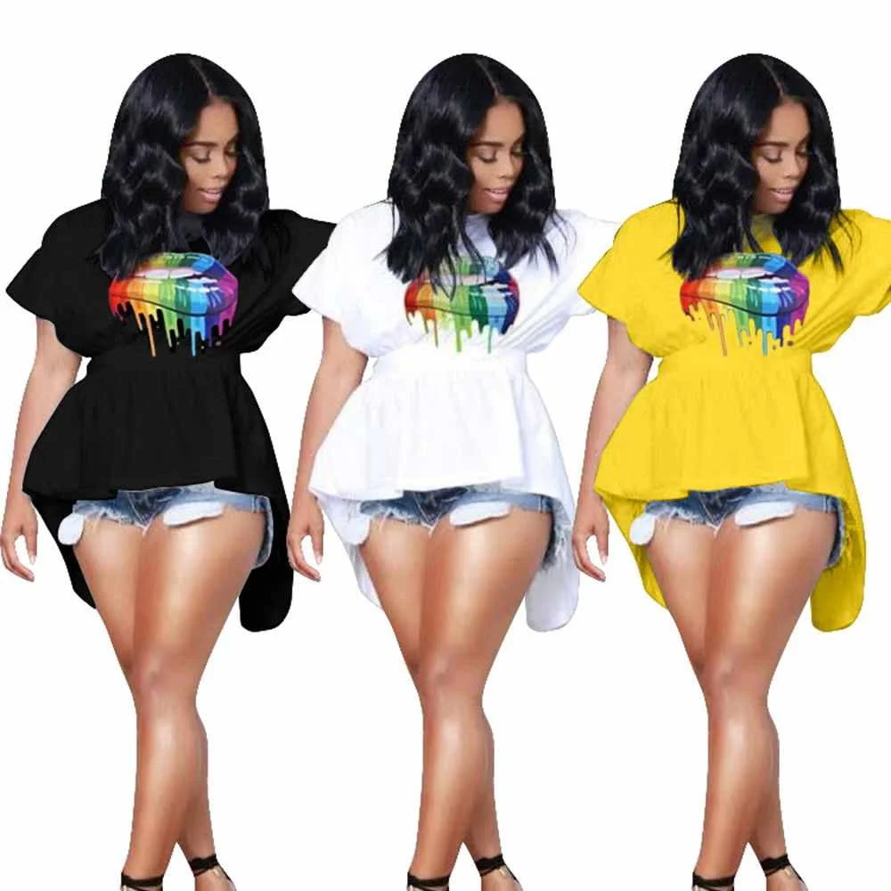 

Women's Long Blouse 2021 Sexy Women's Fashion Loose Casual Printed Irregular Top, Picture color