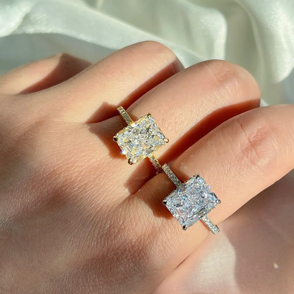 925 Sterling Silver Heavy Ring Color Zircon Geometric Square Ring for Women Hainon 736
