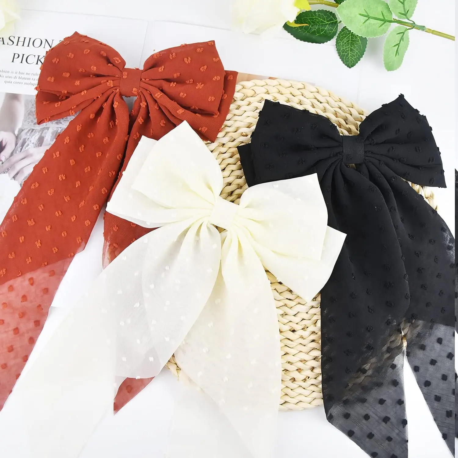 

Factory Valentine's Day Chiffon ribbon Giant Hair Bows for Women Girl French Hair Accessories Double Layers Big Bow Clips