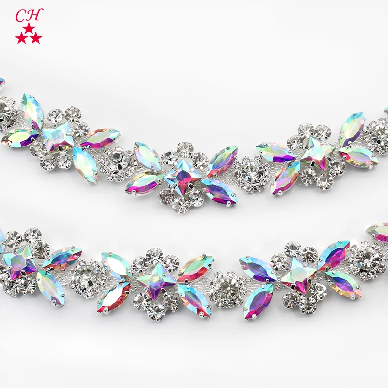 

New Fashion Wholesale Rhinestone Chain 22MM Crystal Clear Faceted Rhinestone Cup Chain Trimming for Wedding Dress, Mixed color