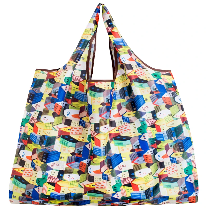 

Factory Direct Big Size Thick Nylon Large Tote ECO Reusable Polyester Portable Shoulder Women's Handbags Folding Pouch Shopping