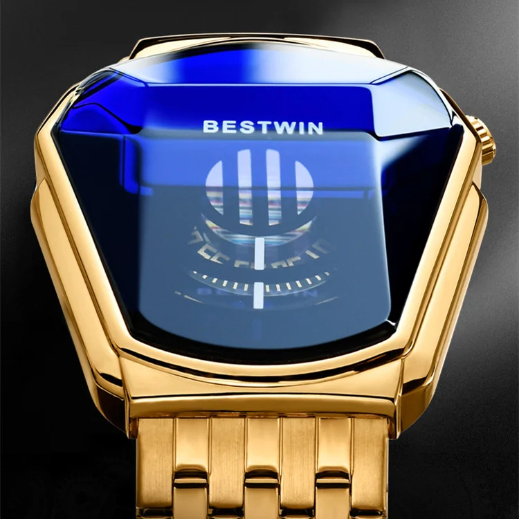 

Fashion Cool Locomotive Mens Watches Top Brand Luxury Quartz Gold Wristwatch Men Waterproof Geometric Shape Relogio Masculino