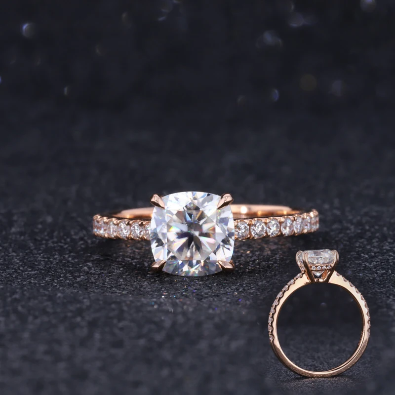 

Au750 18k rose gold brilliant cut cushion moissanite center stones fine moissanite jewelry for engagement