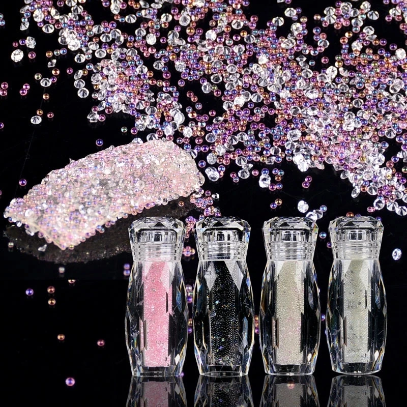 

3d Manicure Transparent Jewelry DIY Mix Gold Silver Nail Art Decorations Elf Beads Micro Acrylic Diamonds, 4colors
