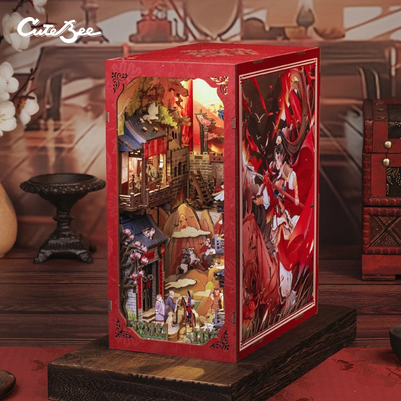 Cutebee 3D Wooden Puzzle Touch Sensor on Led Night Light the Legend of Mulan Book Nook Kit Use As a Gift