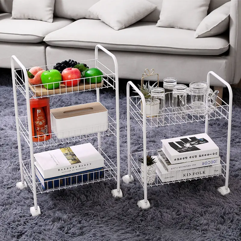 

3/4 Tier Rolling Cart Organizer with Wheels Kitchen Metal Mesh Utility Storage Cart Shelf with Handle for Bathroom