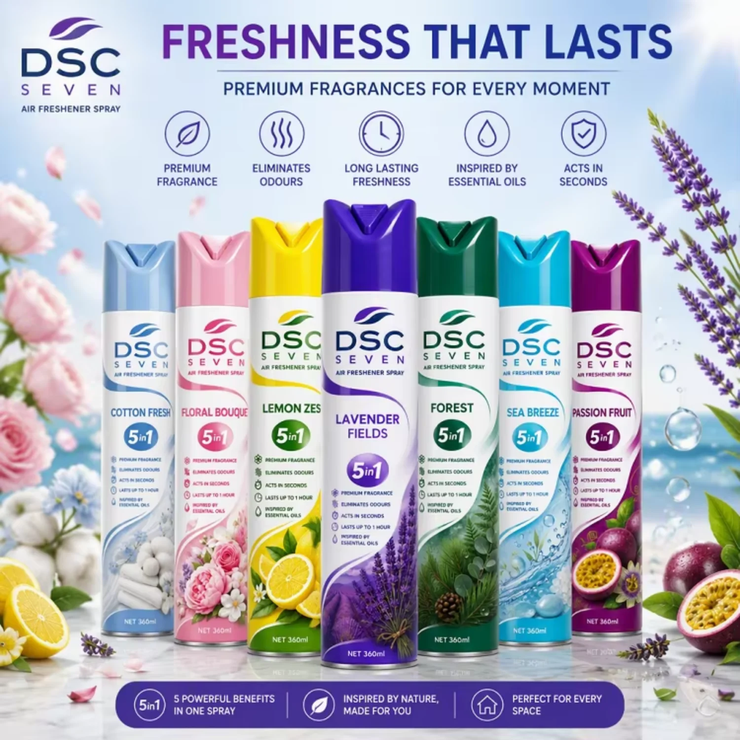 360ml Eco-Friendly Lavender Long Lasting Aerosol Air Freshener Spray Multi Scents Odor Remover