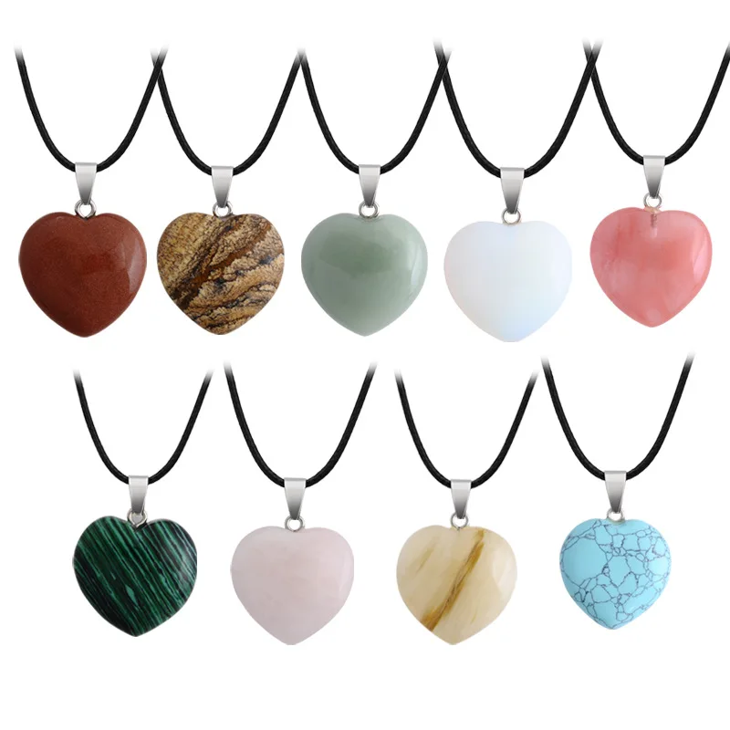 

Newest Natural Stone Heart Shape Pendant Necklace Colorful Crystal Stone Heart Rope Necklace