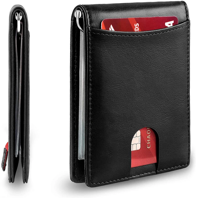 

Rfid Men's Anti-theft Minimal Slim Wallet With Money Clip Luxury Genuine Leather Card Holder