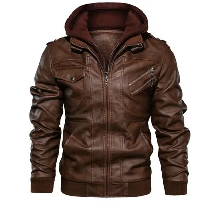 

2021 new fashion cool leather jacket men zipper collar long sleeves hoodie motorcycle leather jackets, Customized color