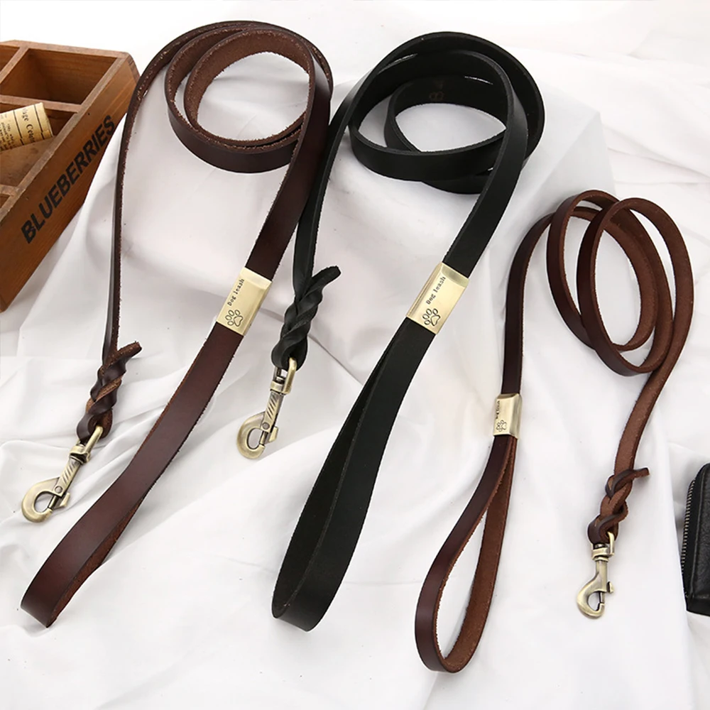 

2022 New Cow Leather Custom Dog Leash Wholesales For Large Dog Use, Black, brown