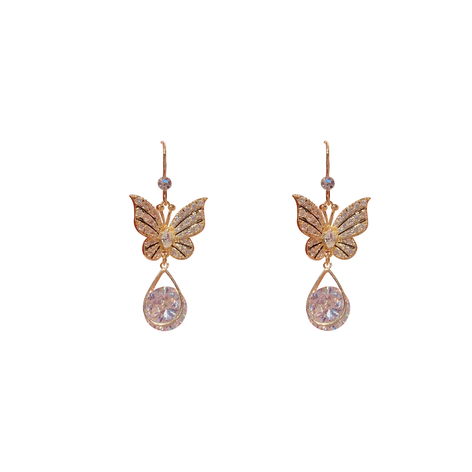 

Delicate Butterfly Crystal Drop Earring Luxurious Owl Dragonfly Pearl Earrings For Women Engagement Party Dating, Gold silver