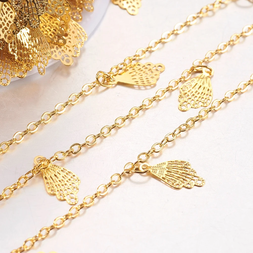 

PandaHall Leaf Charms Rack Plating Gold Brass Handmade Chains