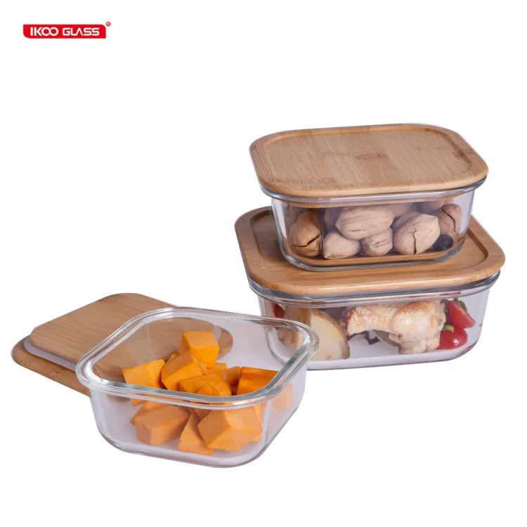 

IKOO Eco-Friendly food container Microwave Dishwasher Safe bamboo glass lunchbox