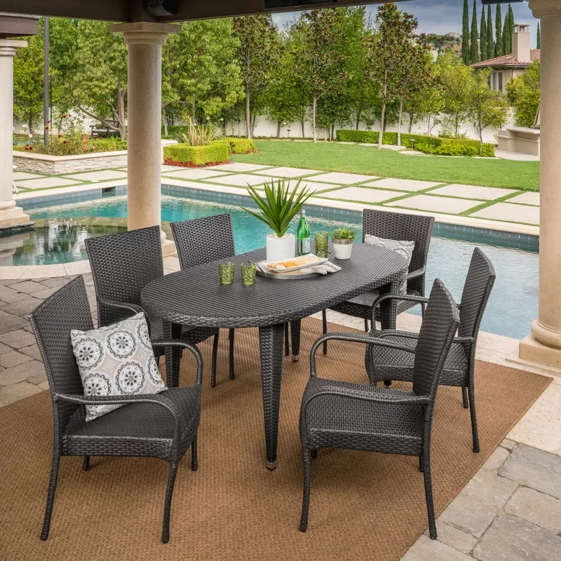 

luxury villa estate table sets private courtyard rattan dining tables and chairs, Customized