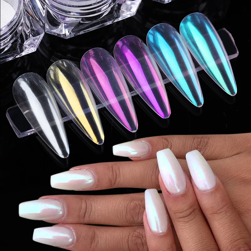

White Pearl Chrome Nail Art Pigment Powder Glazed Donut Nails Trend