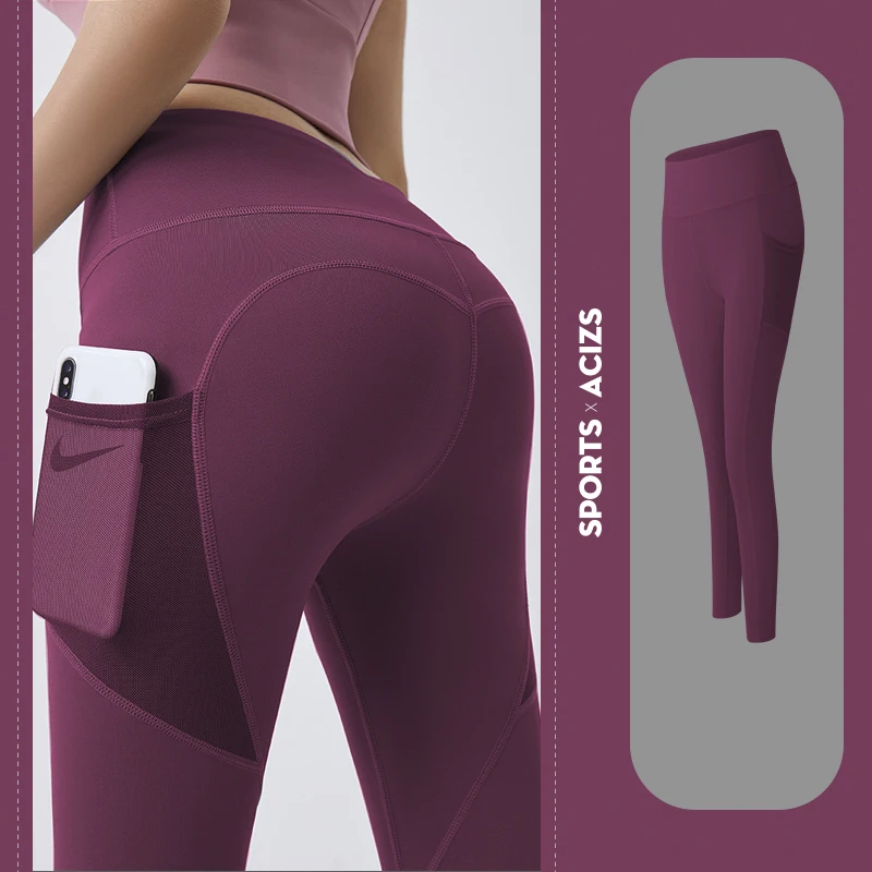 

New arrival good quality fitness elastic side pockets yoga leggings, 9 colors