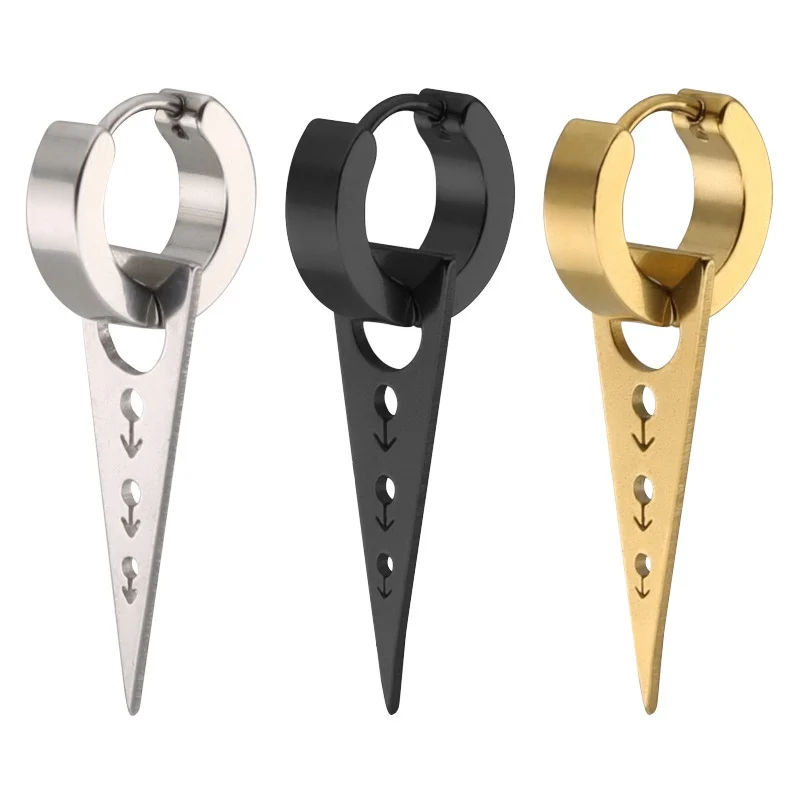 

316L customised gold color men and women black inverted triangle drop earring girl trend, Customized
